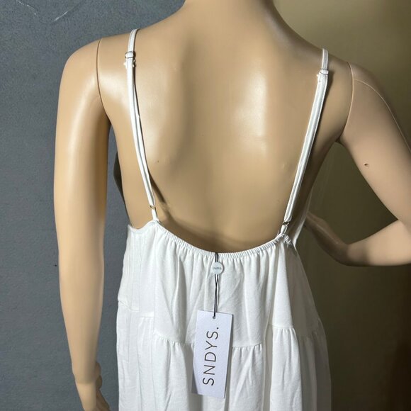 SNDYS Indigo Dress Womans‎ XL White Maxi Plunging Neckline Summer Flowy NEW - Picture 9 of 13